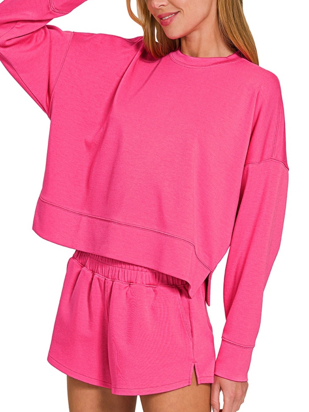 Zenana hot pink sweatshirt and short set
